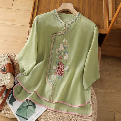 Casual Loose Blouse Shirt Women  Vintage Embroidery Woman Shirt