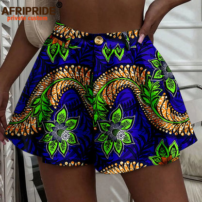 Women's Running Shorts Elastic High Waisted Shorts with Pockets  Short Pants African Ankara Print