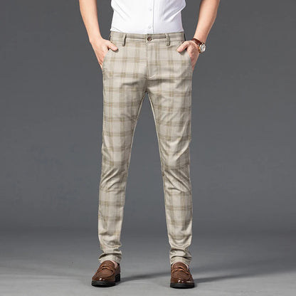High Quality Plaid Pants Men Classic Business Casual Full Length