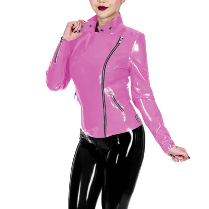 Glossy Leather Motorcycle Jacket for Women Long Sleeve Gothic Punk Style Coat