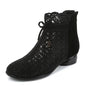Spring Summer Ankle Boots Rhinestones Sandals Mesh Boots Hollow Women's Shoes Genuine Leather