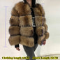 Real Fur Coat Women Natural Raccoon Fur Jacket  Long Sleeve With Hat