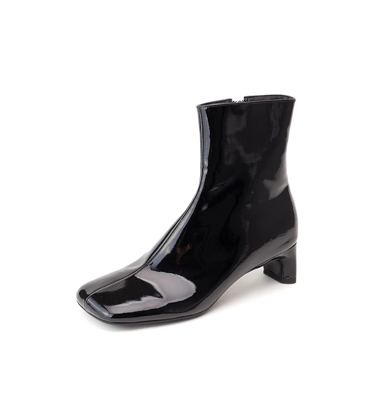 Genuine Leather Square Toe Ankle Boots