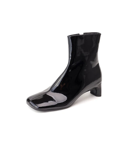 Genuine Leather Square Toe Ankle Boots