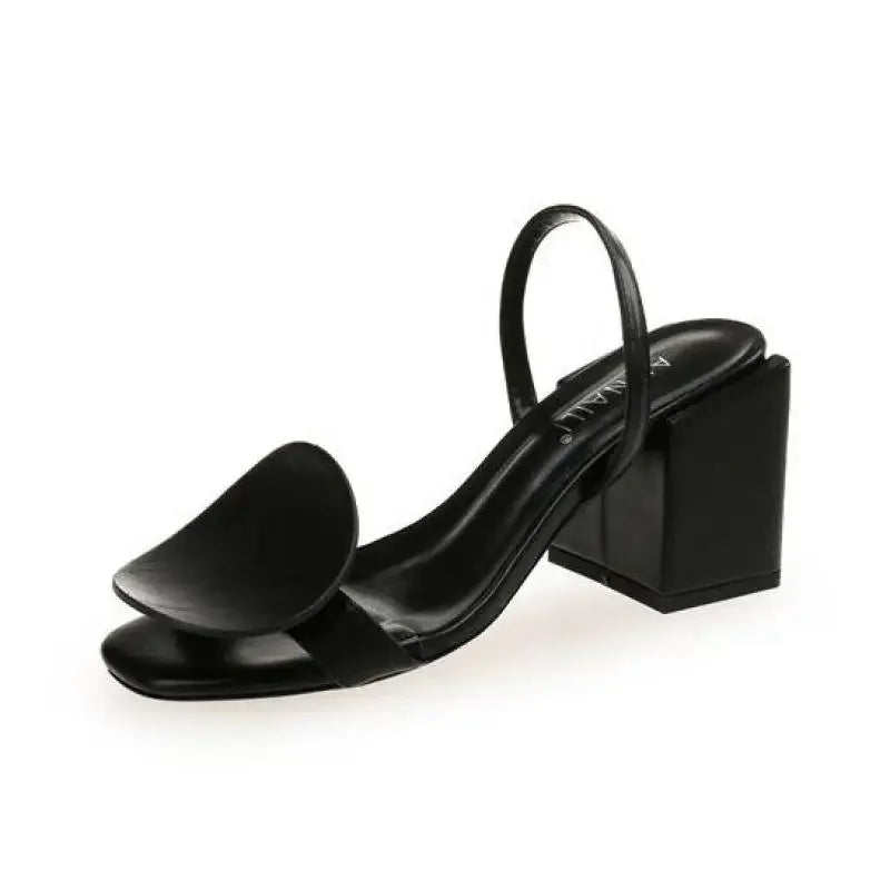 Women Roman Square Round Heel Open Toe Sandals Blue Black White Sandals