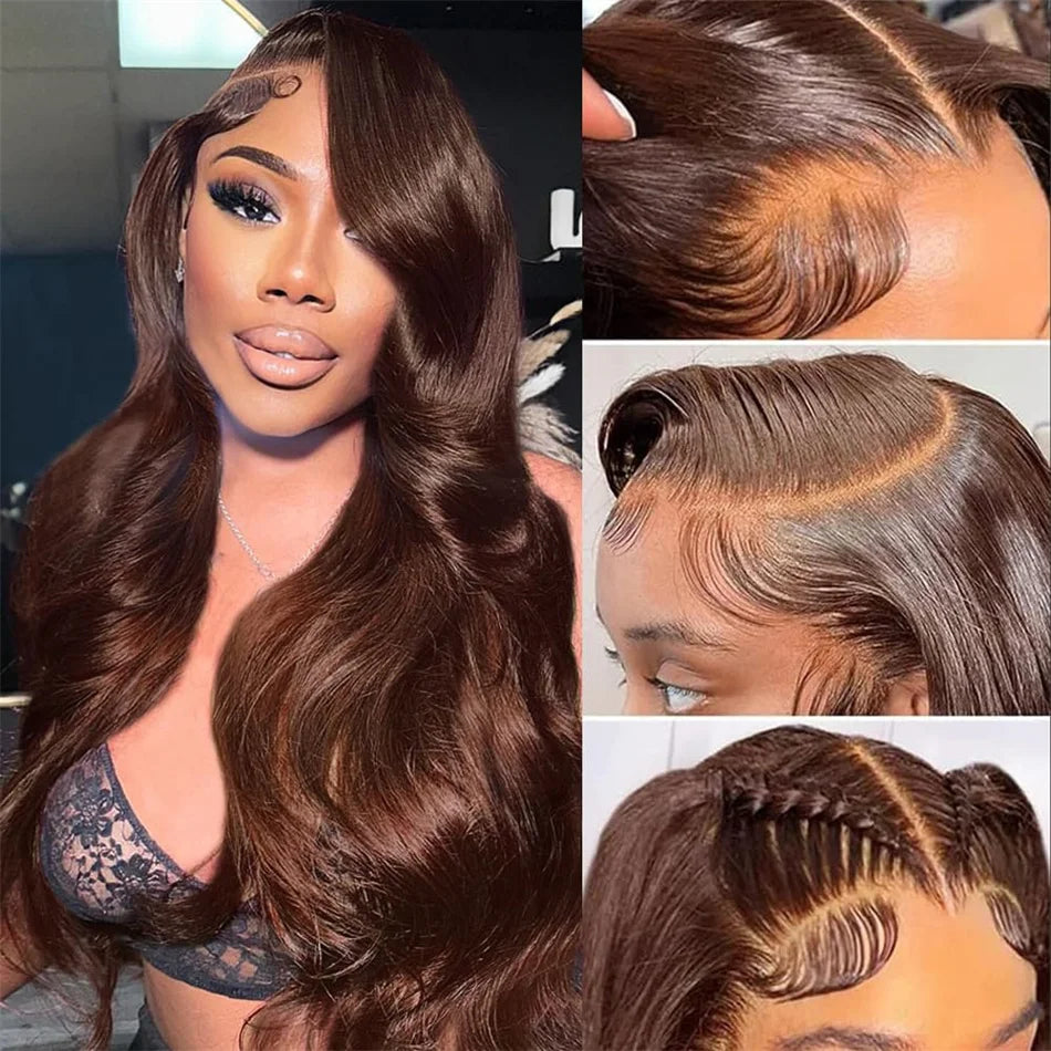 Chocolate Brown Body Wave Lace Front Wig Transparent 13x6 HD Preplucked Colored Human Hair Wigs 4x4 5x5 13x4