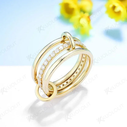 Diamonds Rings for Women Men Solid 18K 14K 10K Gold Connect 3 Rings Wedding Band for Anniversary Engagement