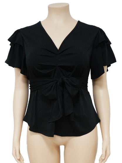 Women Plus Size Tops Elegant Deep V Neck Ruffles Shirts