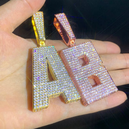 Single Big Letter Pendant for Men and Women Thick Heavy Hip Hop Letters Necklace Chain AAAA Zircon Copper Jewelry A-Z