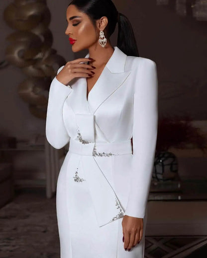 Customized White Women Blazer Dress Plus Size