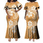 Polynesian Dress White Samoan Tribal Design Layered Ruffle Midi Mermaid Dresses Women Lady Elegant Frill dress