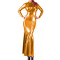 Shiny Metallic Party Evening Gown Dress High Neck Long Sleeve Mermaid Dress