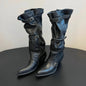 High Heels Long Boots Women Belt Buckle Pointed Toe