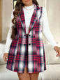 Women's Double Breasted Plus Size Plaid Vest & Skirt Set