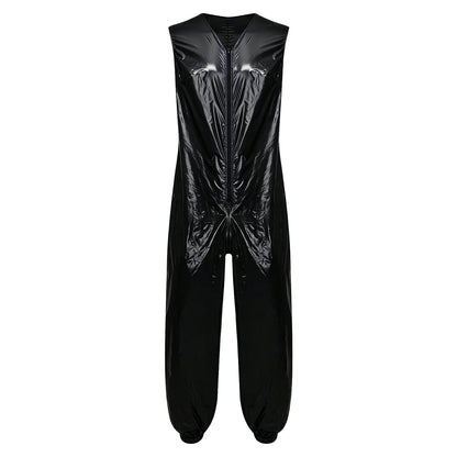 Mens Waterproof Jumpsuit Diaper Cover Sleeveless Zip Up Bodysuit  One-piece Rompers Adaptive Full Leotard
