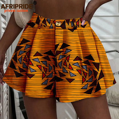 Women's Running Shorts Elastic High Waisted Shorts with Pockets  Short Pants African Ankara Print