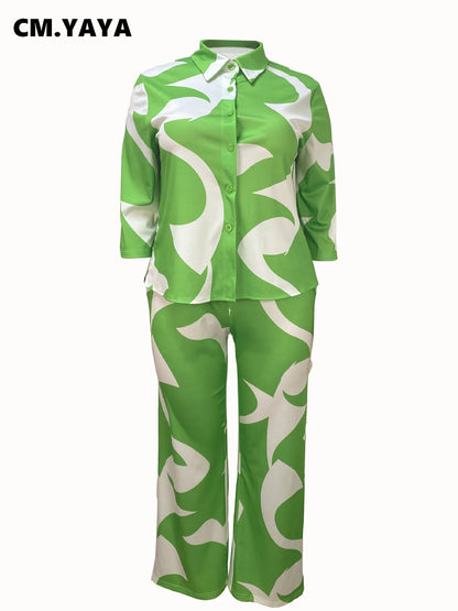 Women Plus Size Loose Half Sleeve Set Button Shirt