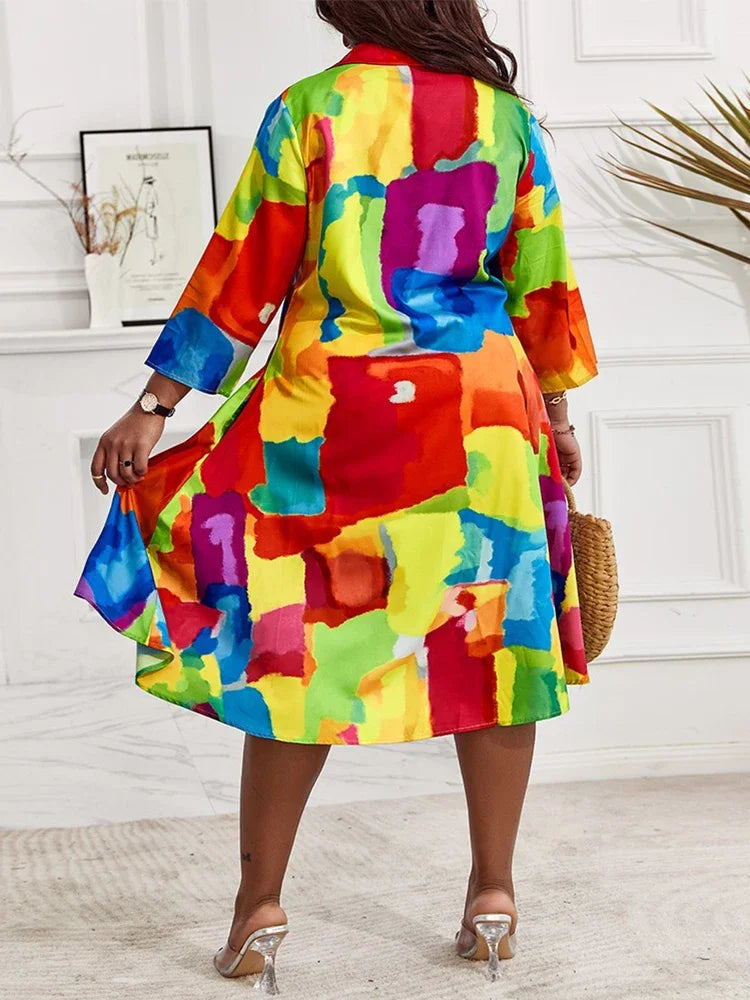 Women Abstract Print Flowy Shirt Dress