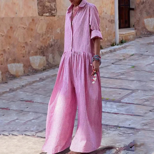 Woman Fashion Plaid Pink One Pieces Jump Suits