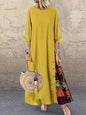 Women Vintage Print Patchwork Maxi Dress Boho 3/4 Sleeve Oversized