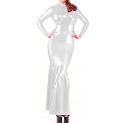 Shiny Metallic Party Evening Gown Dress High Neck Long Sleeve Mermaid Dress