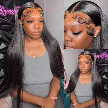 30 40 Inches 13x6 HD Transparent Lace Frontal Wigs Bone Straight  Pre Plucked Human Hair Wigs For Women