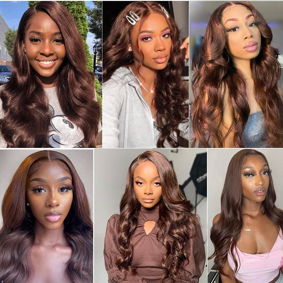 Chocolate Brown Body Wave Lace Front Wig Transparent 13x6 HD Preplucked Colored Human Hair Wigs 4x4 5x5 13x4
