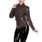 Glossy Leather Motorcycle Jacket for Women Long Sleeve Gothic Punk Style Coat