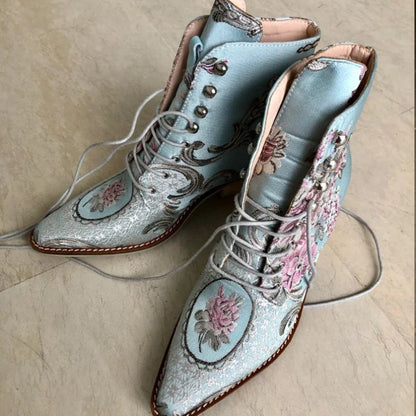 Women ankle boots women shoes winter woman embroidered  Flower fashion all match