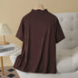 Temperament Half High Neck Solid Color Short Sleeve Tees Plus Size Women's Base T-shirt