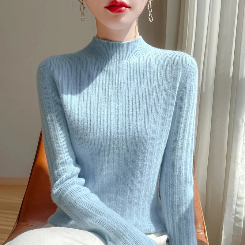 Autumn And Winter  Draw Strip Half Turtleneck Sweater Long Sleeve