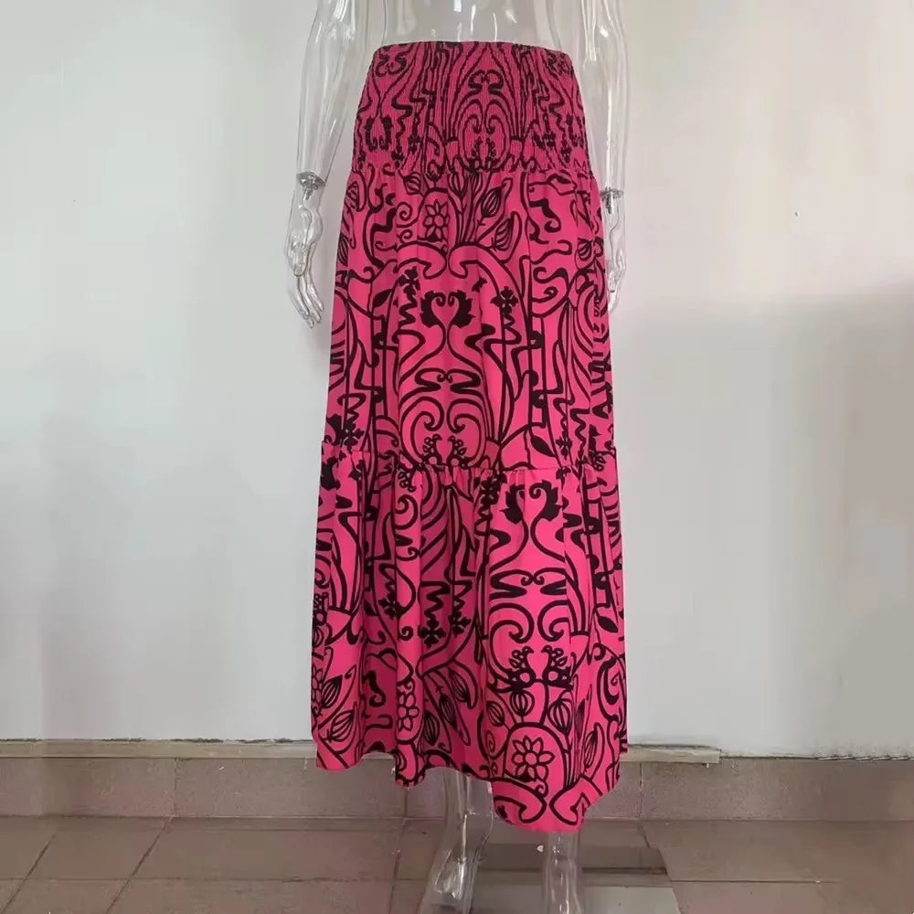 Summer Long Skirts Clothes Boho  Print Casual Beach Maxi Skirt