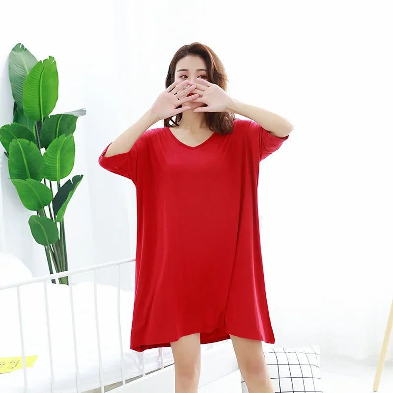 Summer ladies modal night skirt women cotton short-sleeved multi-color plus size loose home skirt sleep wear