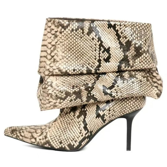 Sexy Snake Pattern Pleated High-heeled Sleeve Boots for Women