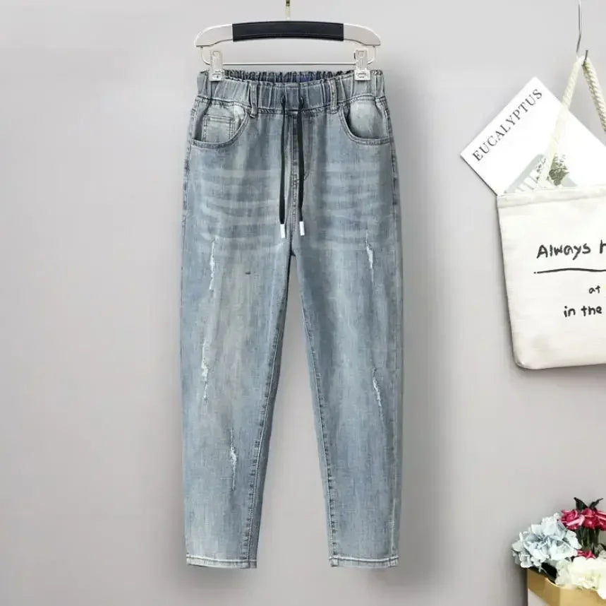 Plus Size jeans for Women Mom Jeans Woman Elastic High Waist Blue Baggy Jeans
