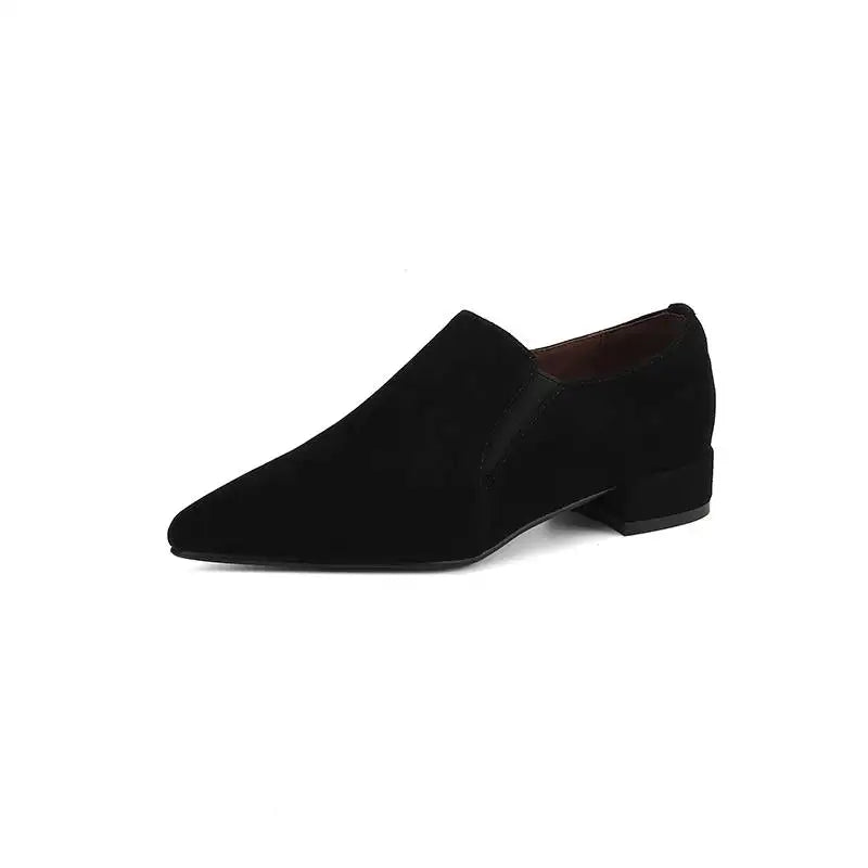 Krazing Pot Sheep Suede  Spring Shoes Thick Heels Oxford Shoes Pointed Toe