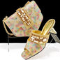Italian Fashion Square toe Women Strange Heels Bigger size Fashion Rhinestone Decoration Brown Shoes And Bag set Party bag