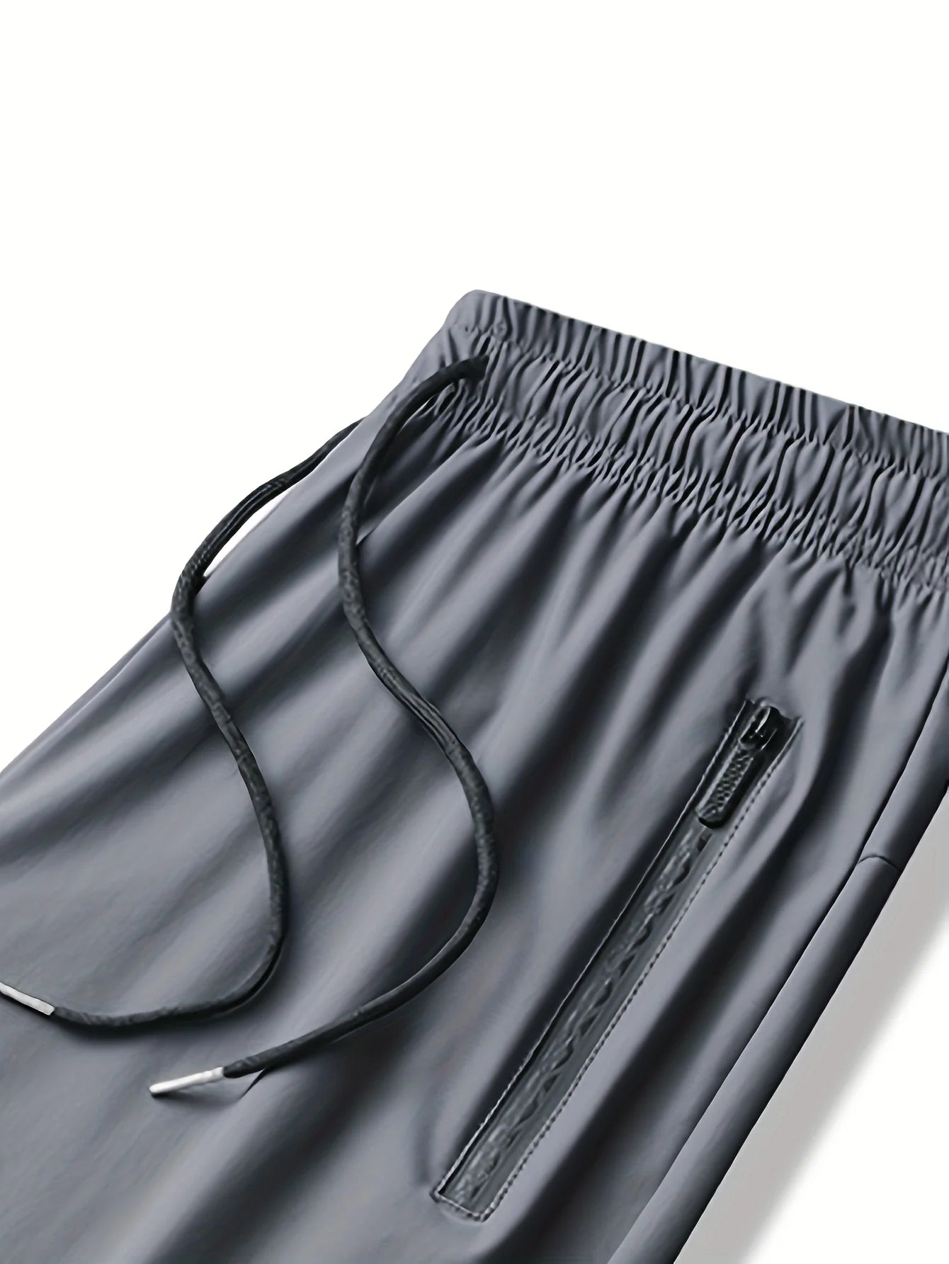 Men's Waist Drawstring Quick-drying High Elasticity Solid Color Sports  Long Pants With Zipper Pockets