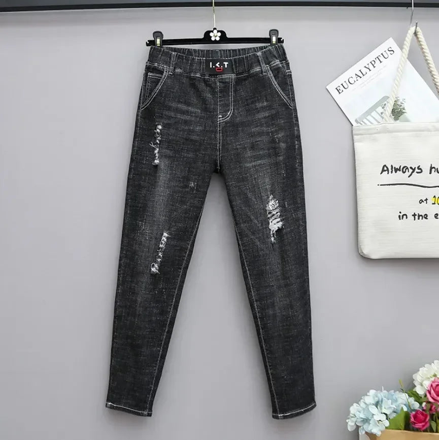 Plus Size jeans for Women Mom Jeans Woman Elastic High Waist Blue Baggy Jeans
