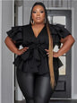 Women Plus Size Tops Elegant Deep V Neck Ruffles Shirts