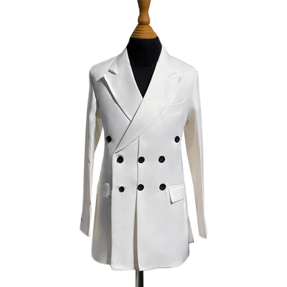 Three-Button Men Long Jacket Peaked Lapel Blazer