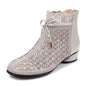 Spring Summer Ankle Boots Rhinestones Sandals Mesh Boots Hollow Women's Shoes Genuine Leather