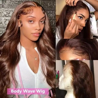 Chocolate Brown Body Wave Lace Front Wig Transparent 13x6 HD Preplucked Colored Human Hair Wigs 4x4 5x5 13x4