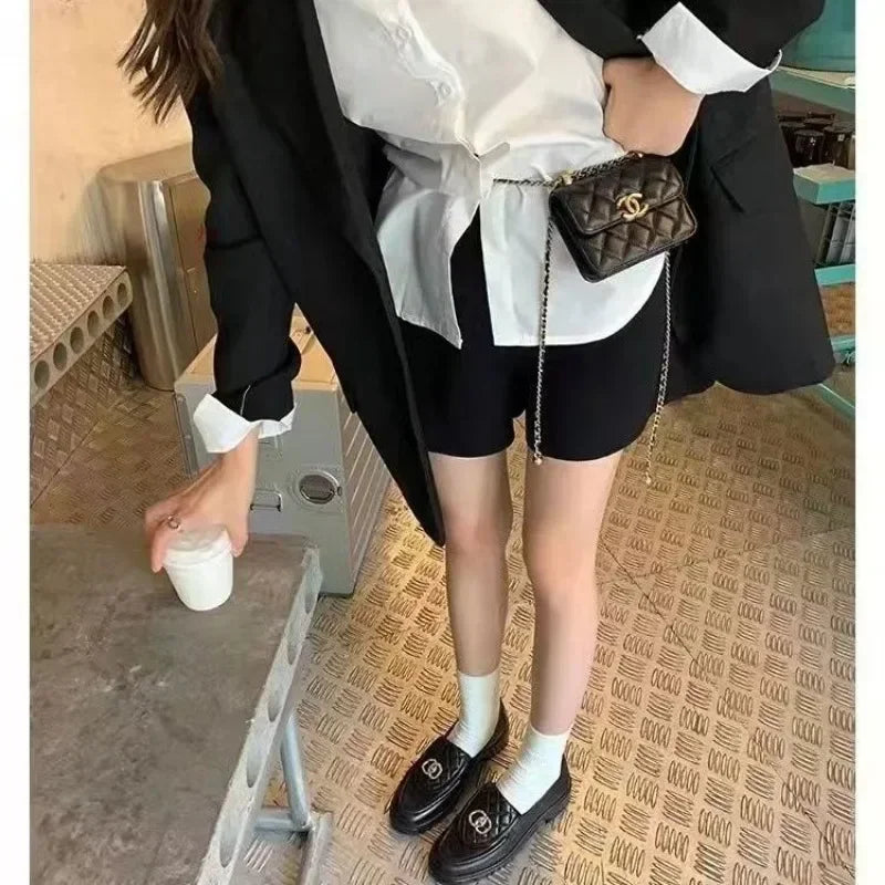 Black Chunky Heel Loafer Shoes  Women Autumn Thick Sole Slip-on Leather Shoes