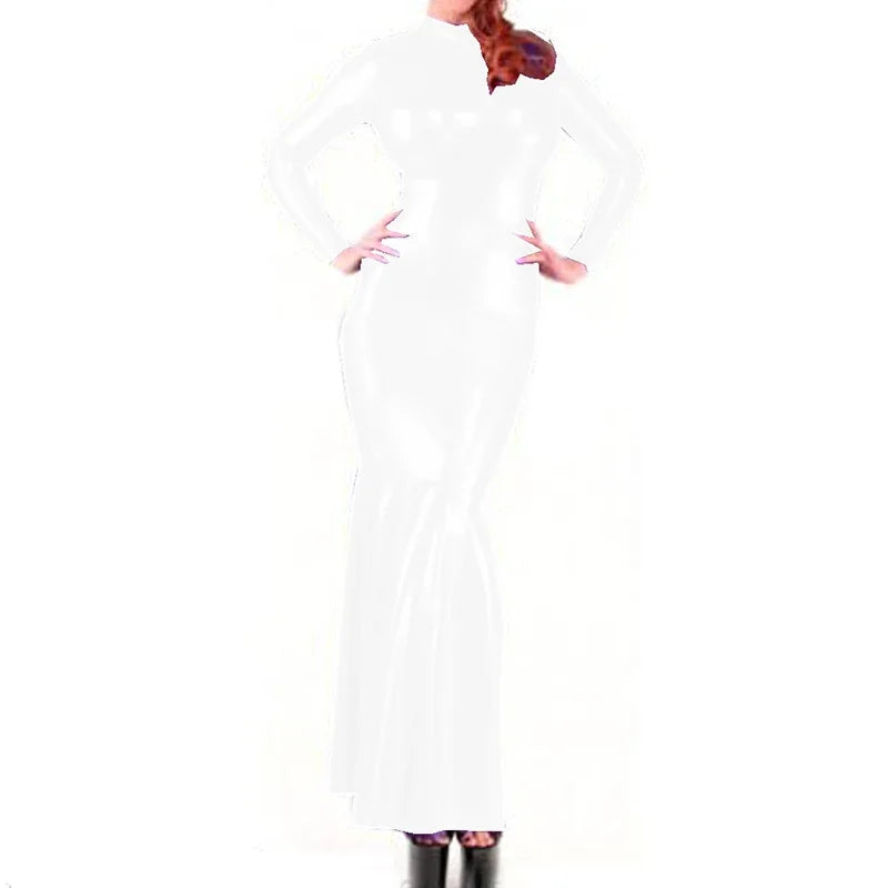 Shiny Metallic Party Evening Gown Dress High Neck Long Sleeve Mermaid Dress