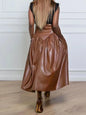 Women Plus Size High Waist Flared Leather Skirt