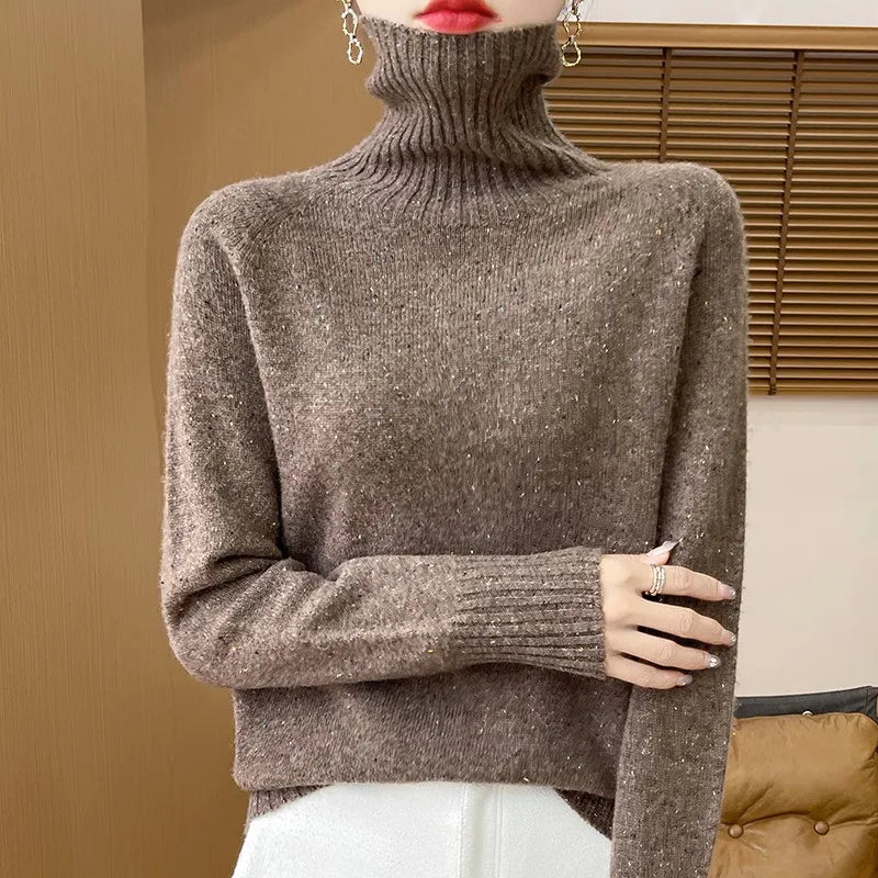 Autumn And Winter Merino Wool Pullover Sweater Solid Color Long Sleeve Basic Thermal Top 100% Pure Wool Sweater
