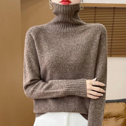 Autumn And Winter Merino Wool Pullover Sweater Solid Color Long Sleeve Basic Thermal Top 100% Pure Wool Sweater