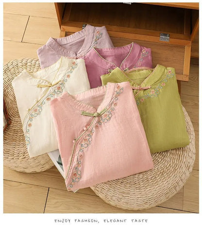 Casual Loose Blouse Shirt Women  Vintage Embroidery Woman Shirt