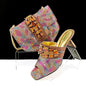 Italian Fashion Square toe Women Strange Heels Bigger size Fashion Rhinestone Decoration Brown Shoes And Bag set Party bag